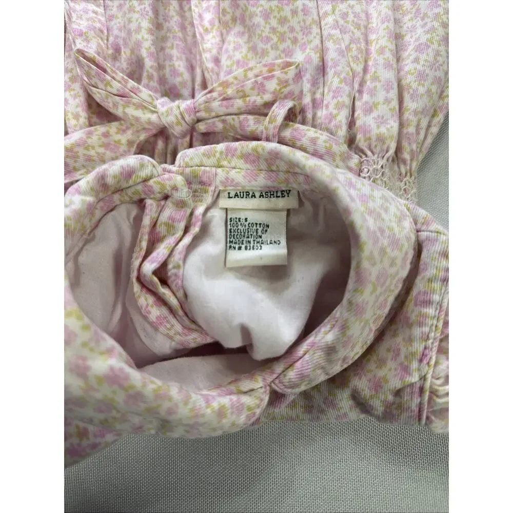 Vintage Laura Ashley Girls 5 Pink Floral Smocked Dress Peter Pan Collar Cotton